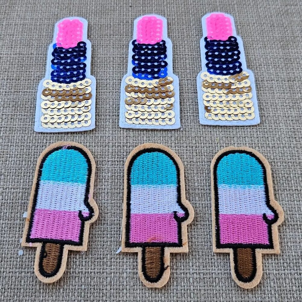 Lipstick Sequins Patches Ice Popsicle Patches Lot of 6 Iron ON Patches